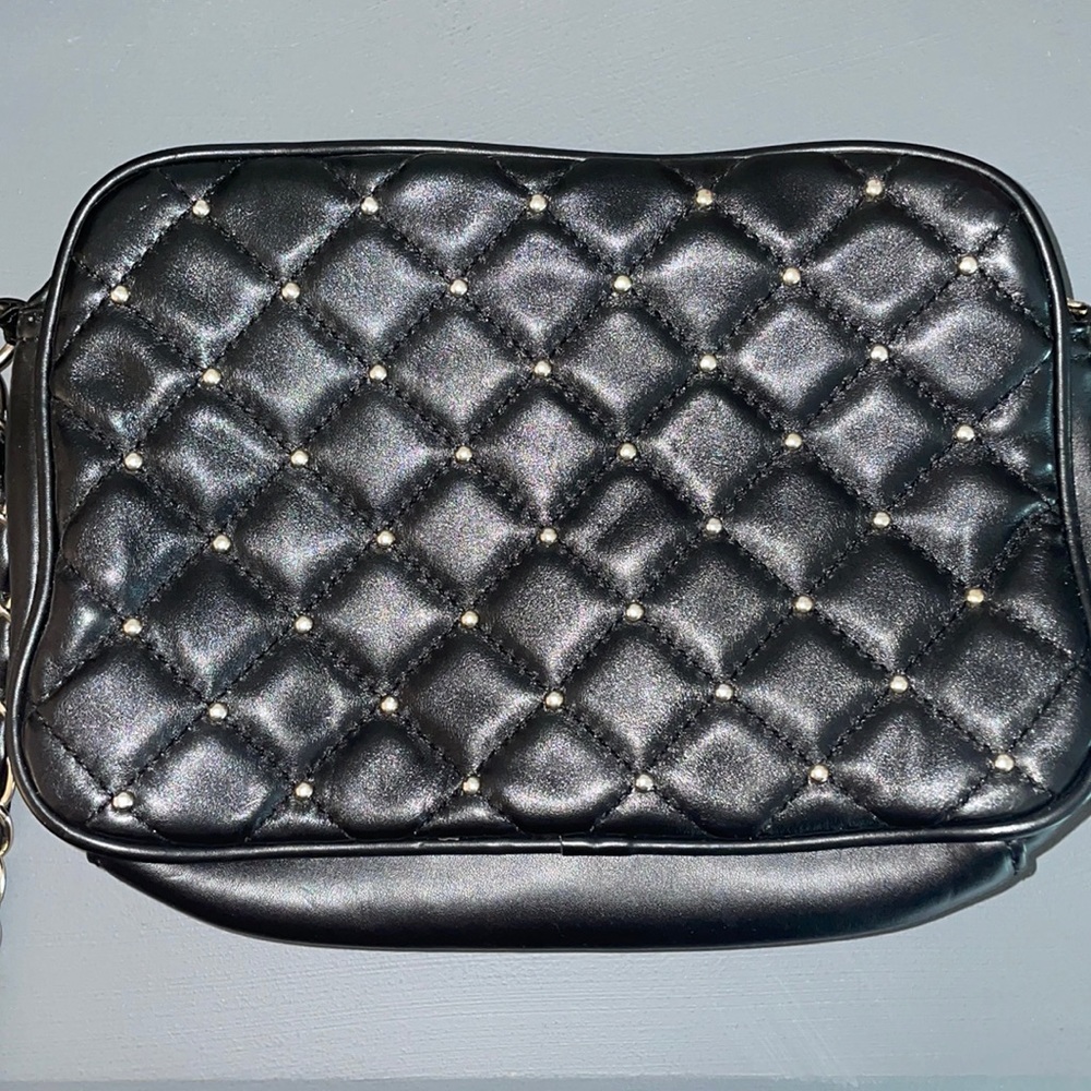 Black over the shoulder purse with gold studs